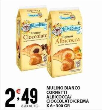 Sisa MULINO BIANCO CORNETTI ALBICOCCA/ CIOCCOLATO/CREMA X 6-300 GR offerta