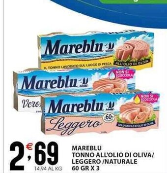 Sisa MAREBLU TONNO ALL'OLIO DI OLIVA/ LEGGERO /NATURALE 60 GR X 3 offerta