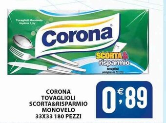 Sisa CORONA TOVAGLIOLI SCORTA&RISPARMIO MONOVELO 33X33 180 PEZZI offerta