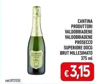 C+C Cash and Carry CANTINA PRODUTTORI VALDOBBIADENE PROSECCO SUPERIORE DOCG BRUT MILLESIMATO 375 ml offerta