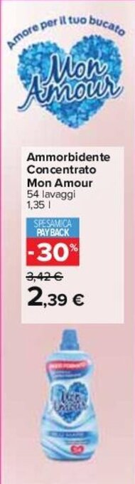 Carrefour Ammorbidente Concentrato Mon Amour 54 lavaggi 1,35 l offerta