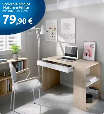 Carrefour Scrivania bicolor Nature o White mis 80x25x74 cm offerta