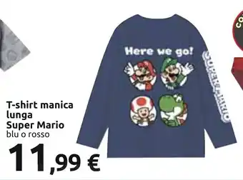 Carrefour T-shirt manica lunga Super Mario blu o rosso offerta