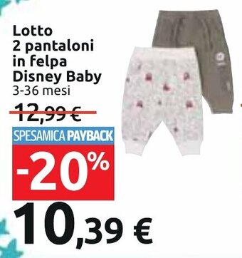 Carrefour Lotto 2 pantaloni in felpa Disney Baby 3-36 mesi offerta