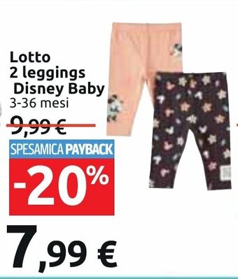 Carrefour Lotto 2 leggings Disney Baby 3-36 mesi offerta