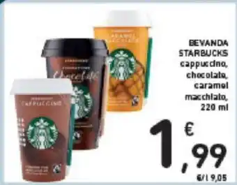 Conad BEVANDA STARBUCKS cappuccino, chocolate, caramel macchiato, 220 ml offerta
