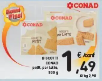 Conad BISCOTTI CONAD potit, per Latte 500 g offerta