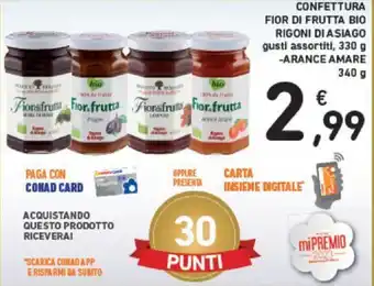 Conad CONFETTURA FIOR DI FRUTTA BIO RIGONI DI ASIAGO gusti assortiti, 330 g offerta