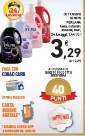 Conad DETERSNO RENEW PERLANA lana, colorati, lavanda, neri, 24 lavaggl, 1,44 Liltri offerta