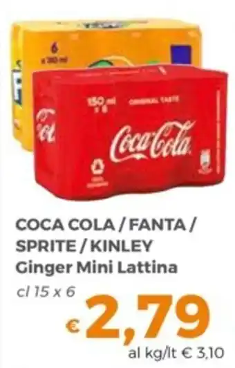 COCA COLA/FANTA / SPRITE/KINLEY Ginger Mini Lattina cl 15 x 6