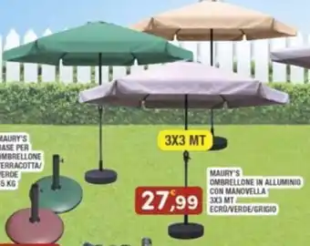 Maury's MAURY'S OMBRELLONE IN ALLUMINIO CON MANOVELLA 3X3 MT ECRÜ/VERDE/GRIGIO offerta