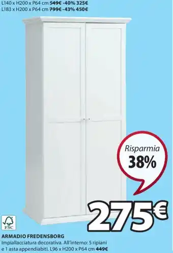 JYSK ARMADIO FREDENSBORG L96 x H200 x P64 cm offerta