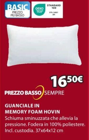 JYSK GUANCIALE IN MEMORY FOAM HOVIN 37x64x12 cm offerta