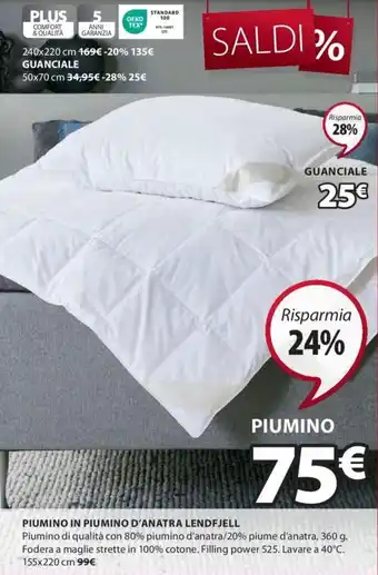 JYSK PIUMINO IN PIUMINO D'ANATRA LENDFJELL 155x220cm offerta