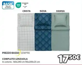 JYSK COMPLETO LENZUOLA In cotone. 160x240 cm 90x200x25 cm offerta