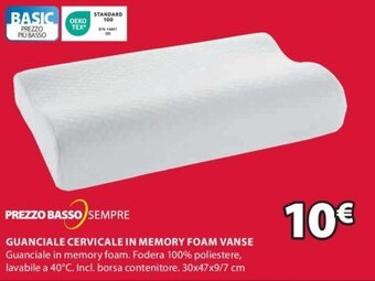 JYSK GUANCIALE CERVICALE IN MEMORY FOAM VANSE 30x47x9/7 cm offerta