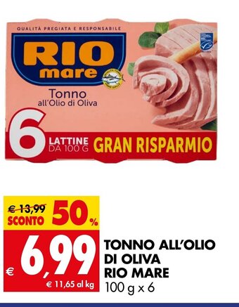 Tigros TONNO ALL'OLIO DI OLIVA RIO MARE 100 g x 6 offerta