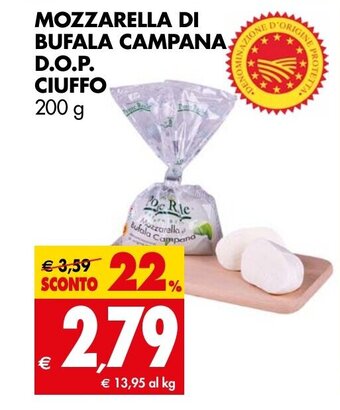 Tigros MOZZARELLA DI BUFALA CAMPANA D.O.P. CIUFFO 200 g offerta