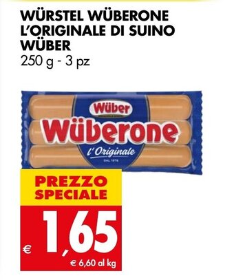 Tigros WÜRSTEL WÜBERONE L'ORIGINALE DI SUINO WÜBER 250 g - 3 pz offerta