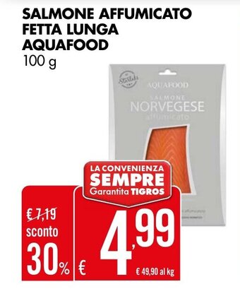 Tigros SALMONE AFFUMICATO FETTA LUNGA AQUAFOOD 100 g offerta