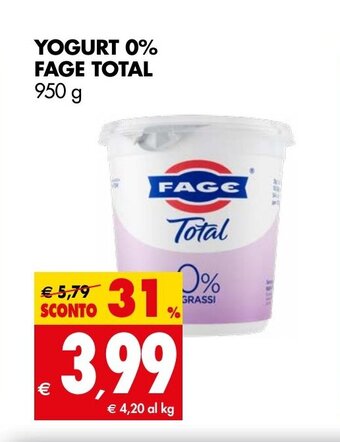 Tigros YOGURT 0% FAGE TOTAL 950 g offerta