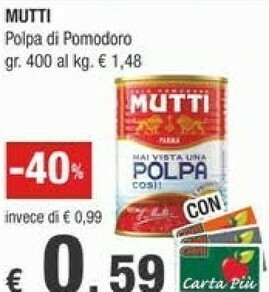 Crai Mutti Polpa Di Pomodoro 400 G(ml) offerta