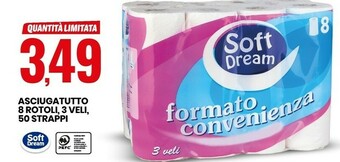 Eurospin Soft Dream Asciugatutto 8 Rotoli 3 Veli 50 Strappi offerta