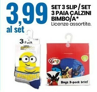 Eurospin Set 3 Slip/ Set 3 Paia Calzini Bimbo/a offerta