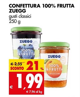Tigros CONFETTURA 100% FRUTTA ZUEGG gusti classici 250 g offerta