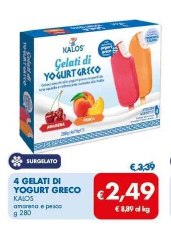 MD Discount 4 GELATI DI YOGURT GRECO KALOS amarena e pesca g 280 offerta