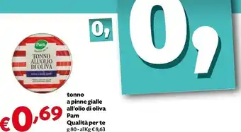 Borello Supermercati Pam Tonno A Pinne Gialle All'Olio Di Oliva offerta