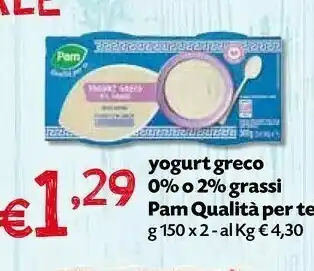 Borello Supermercati Pam Yogurt Greco 0% Grassi offerta