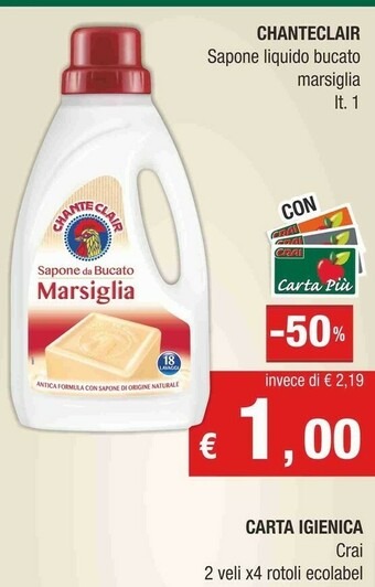 Crai Chanteclair Sapone Liquido Bucato Marsiglia offerta