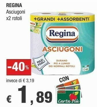 Crai Regina Asciugoni X2 Rotoli offerta