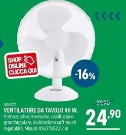 Cfadda Ventilatore da tavolo 45w offerta