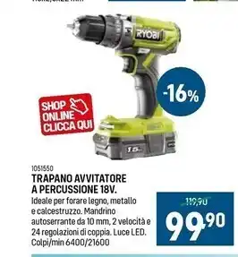 Ryobi trapano avvitatore a percussione 18v