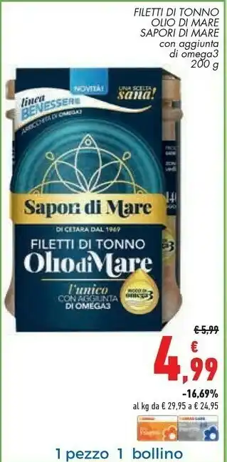 Conad Sapori Di Mare Filetti Di Tonno Olio Di Mare Con Aggiunta Di Omega 3 offerta