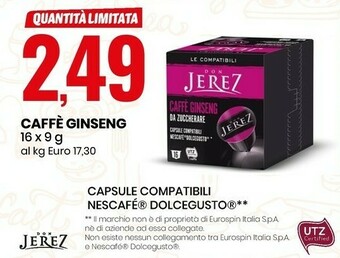 Eurospin Don jerez Caffe Ginseng 16 X 9 G offerta