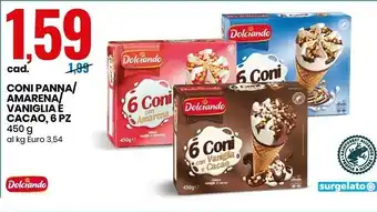 Eurospin Tre Mulini Dolciando Coni Panna/ Amarena/ Vaniglia E Cacao 6 Pz offerta
