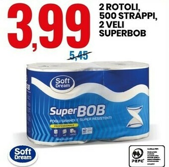 Eurospin Soft Dream 2 Rotoli 500 Strappi, 2 Veli Superbob offerta