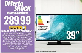Eurospin Telefunken Smart TV 39" offerta