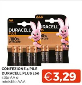 Mercatò CONFEZIONE 4 PILE DURACELL PLUS 100 stilo AA o ministilo AAA offerta