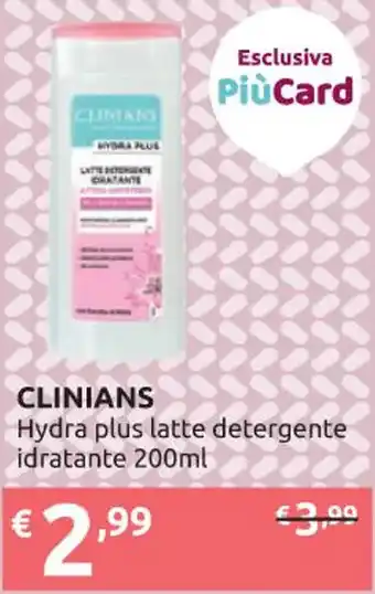 Ipersoap CLINIANS Hydra plus latte detergente idratante 200ml offerta