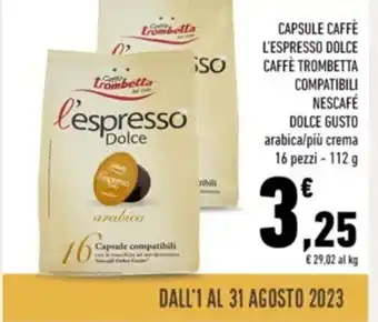 Conad CAPSULE CAFFÈ L'ESPRESSO DOLCE CAFFÈ TROMBETTA COMPATIBILI NESCAFÉ 16 pezzi-112 g offerta