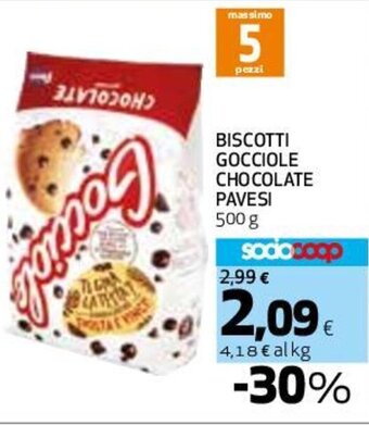 Coop BISCOTTI GOCCIOLE CHOCOLATE PAVESI 500 g offerta