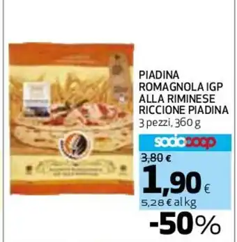 Coop PIADINA ROMAGNOLA IGP ALLA RIMINESE RICCIONE PIADINA 3 pezzi, 360 g offerta