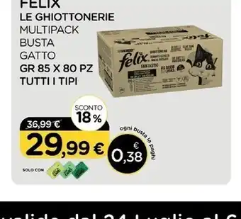 Arcaplanet Felix le ghiottonerie multipack busta gatto gr 85 x 80 pz tutti i tipi offerta