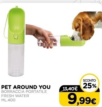 Arcaplanet Pet around you - borraccia portatile fresh water ml.400 offerta