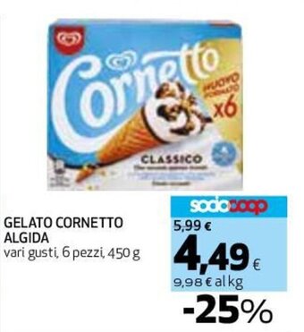 Coop GELATO CORNETTO ALGIDA vari gusti, 6 pezzi, 450 g offerta