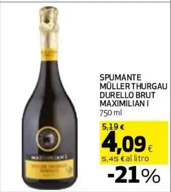 Coop SPUMANTE MÜLLER THURGAU DURELLO BRUT MAXIMILIAN I 750 ml offerta